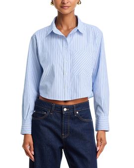 Aqua Aqua Stripe Crop Button Up Shirt