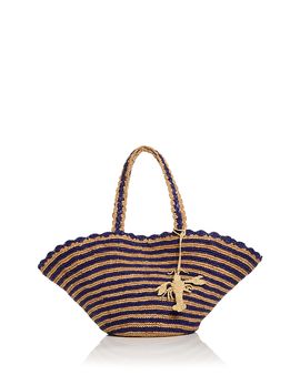 Aqua Aqua Stripe Fan Raffia Tote