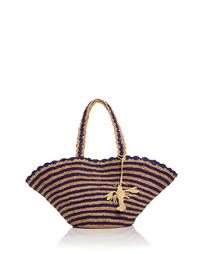 Aqua Aqua Stripe Fan Raffia Tote