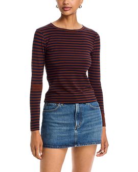 Aqua Aqua Stripe Ruched Long Sleeve Top