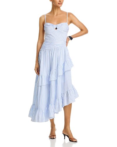 Aqua Aqua Stripe Ruffle Asymmetrical Midi Dress