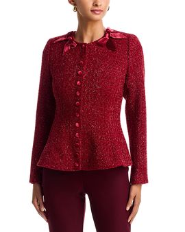 Aqua Aqua Tweed Peplum Hem Velvet Bow Jacket