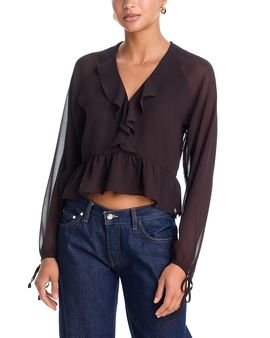 Aqua Aqua V Neck Long Sleeve Blouse