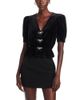 Aqua Aqua Velvet Crystal Bow Peplum Top - 1