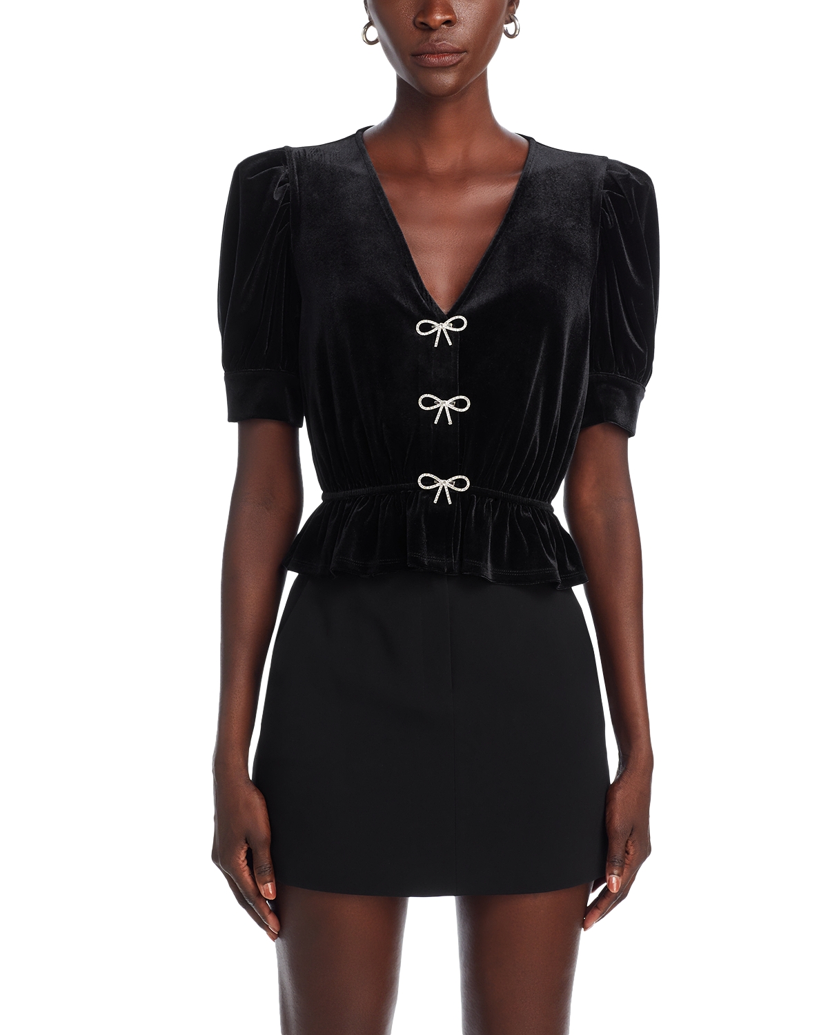 Aqua - Velvet Crystal Bow Peplum Top