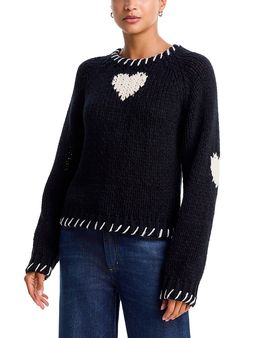 Aqua Aqua Whipstitched Heart Trim Crewneck Sweater
