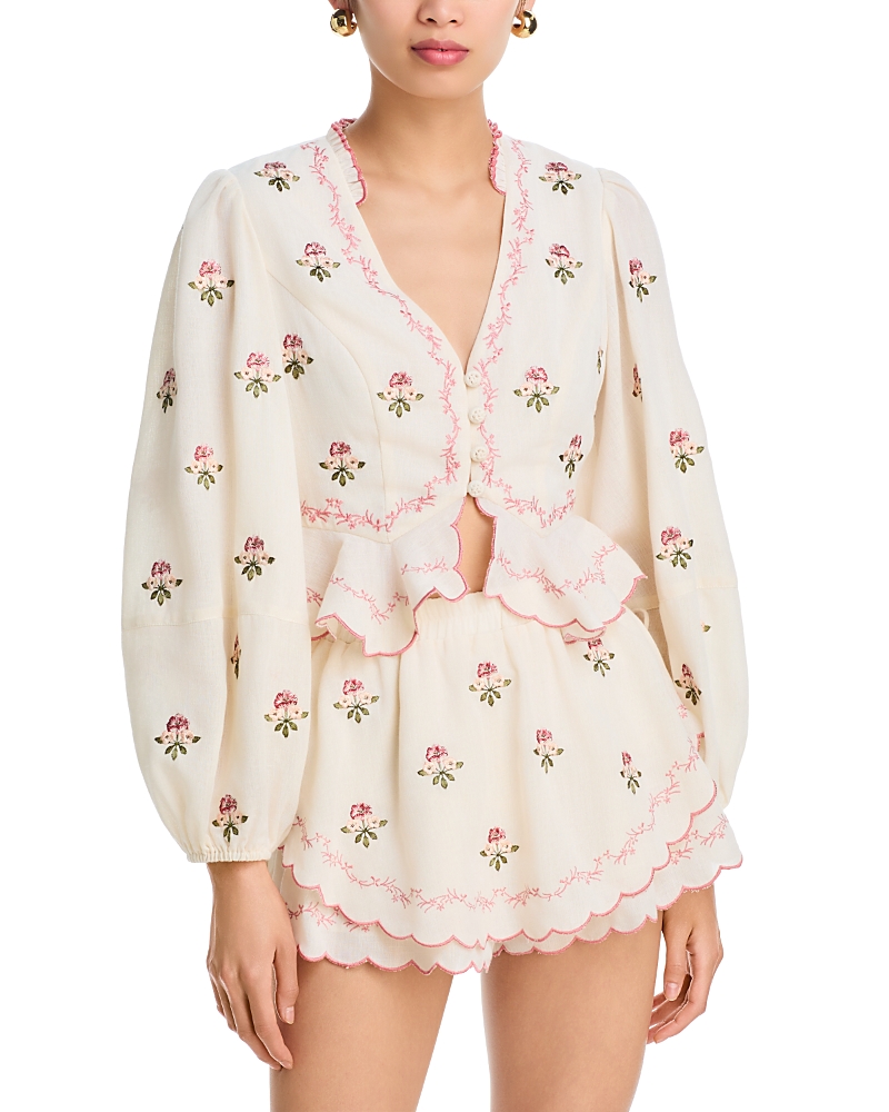 Aqua Aqua x Agua Bendita Floral Embroidered Top