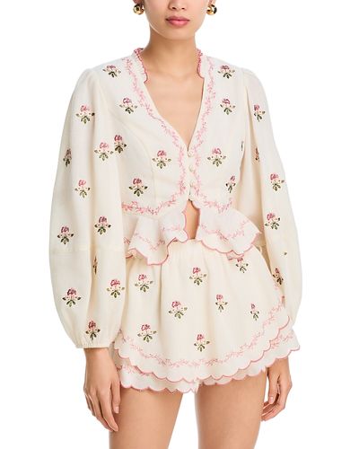 Aqua Aqua x Agua Bendita Floral Embroidered Top