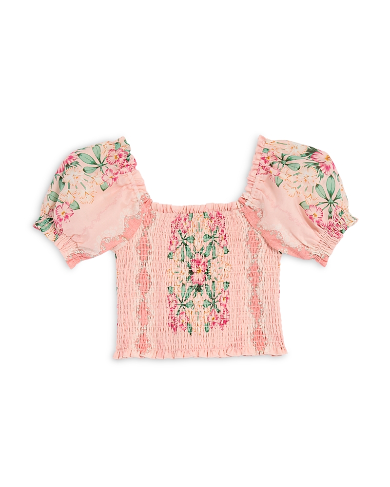 Aqua Aqua x Agua Bendita Girls' Short Sleeved Smocked Top, Little Kid, Big Kid