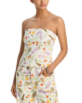 Aqua Aqua x Lisa Says Gah Printed Denim Strapless Top