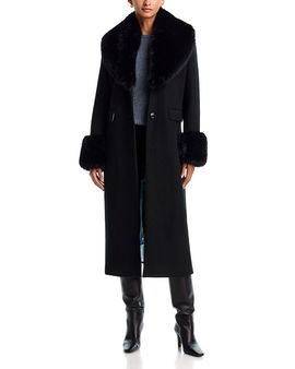 Aqua Aqua x Nicky Hilton Long Wool Coat with Faux Fur Trim