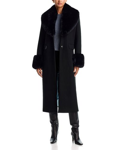 Aqua Aqua x Nicky Hilton Long Wool Coat with Faux Fur Trim