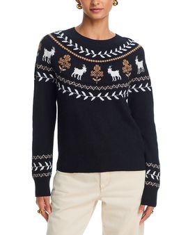 Aqua Aqua Year of the Goat Cashmere Fair Isle Crewneck Sweater