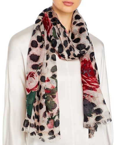 Aqua Bloomingdale's Animal & Rose Print Wool Scarf