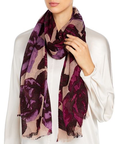 Aqua Bloomingdale's Floral Print Wool Scarf