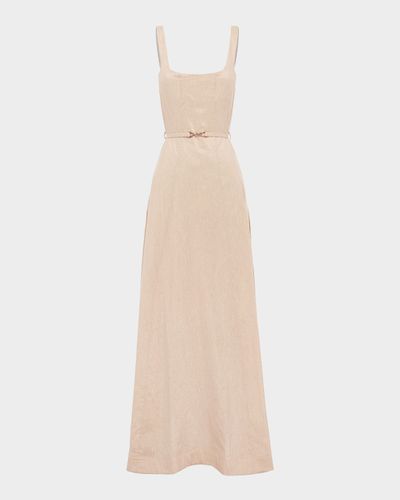 Aqua Blu Australia Claudette Belted Linen Maxi Dress