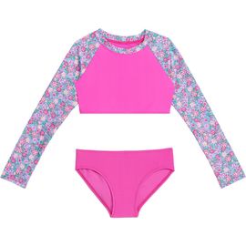 Aqua Green Aqua Green Girls Longsleeve Cropped Rashguard 2-Piece Swimwear Set