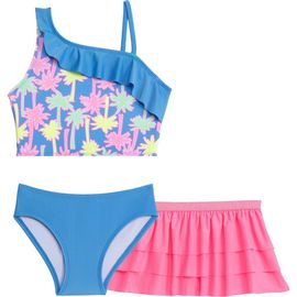 Aqua Green Aqua Green Little Girls 3-Piece Asymmetrical Ruffle Bikini Coverup Set