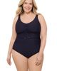 Aqua Green Aqua Green Plus Size Cinch V-neck Side Shirred One-Piece Swimsuit - 1