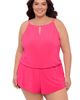 Aqua Green Aqua Green Plus Size Keyhole Blouson Slimming Swimsuit Romper with Pockets - 1