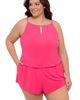 Aqua Green Aqua Green Plus Size Keyhole Blouson Slimming Swimsuit Romper with Pockets - 4