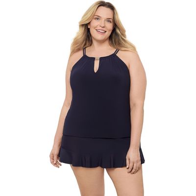 Aqua Green Aqua Green Plus Size Keyhole High Neck Full Coverage Adjustable Tankini Swimsuit Top