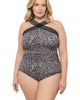 Aqua Green Aqua Green Plus Size Novelty Trim High Criss Cross Neck Full Coverage One-Piece Swimsuit - 1