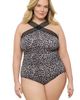 Aqua Green Aqua Green Plus Size Novelty Trim High Criss Cross Neck Full Coverage One-Piece Swimsuit - 4
