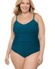 Aqua Green Aqua Green Plus Size Princess Seam V-Neck Side Shirred Adjustable One-Piece Swimsuit - 1