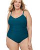 Aqua Green Aqua Green Plus Size Princess Seam V-Neck Side Shirred Adjustable One-Piece Swimsuit - 4