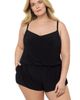 Aqua Green Aqua Green Plus Size V-Neck Blouson Slimming Swimsuit Romper with Pockets - 1