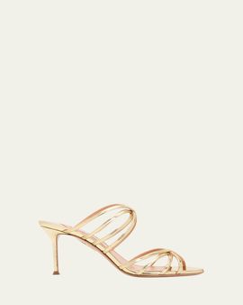 Aquazzura 75mm Tell Me Metallic Leather Mules