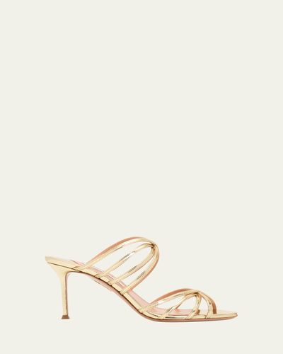 Aquazzura 75mm Tell Me Metallic Leather Mules