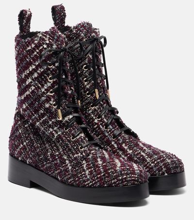 Aquazzura Aquazzura Ben 20 leather-trimmed tweed combat boots