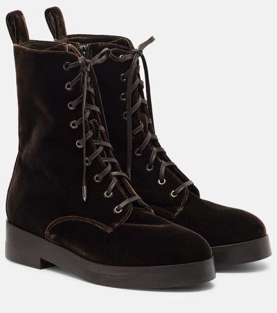 Aquazzura Aquazzura Ben 20 leather-trimmed velvet combat boots