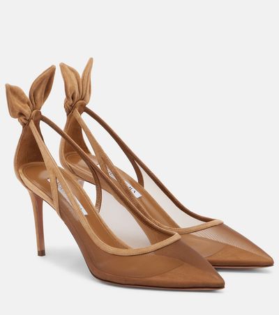 Aquazzura Aquazzura Bow Tie suede-trimmed mesh pumps