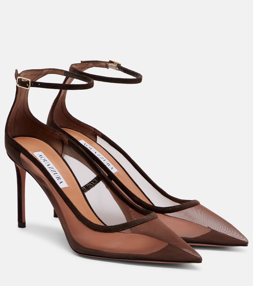 Aquazzura - Love Affair 85 suede-trimmed mesh pumps