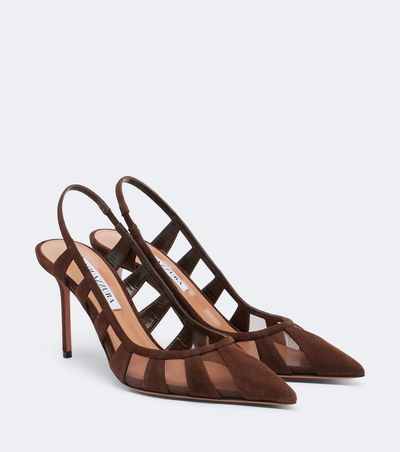 Aquazzura Aquazzura Screen 85 suede and mesh slingback pumps