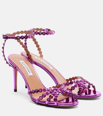 Aquazzura Aquazzura Tequila crystal-embellished metallic leather sandals