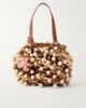 AQUAZZURA Pom Pom leather-trimmed beaded woven raffia mini bag - 1