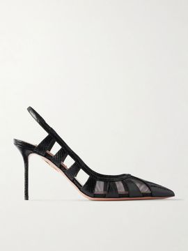 AQUAZZURA Screen 85 cutout mesh-trimmed leather pumps