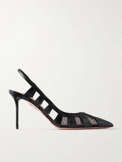 AQUAZZURA Screen 85 cutout mesh-trimmed leather pumps
