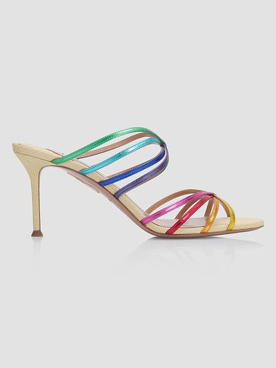 Aquazzura Women's Tell Me 75MM Rainbow Leather and Raffia Mule Sandals