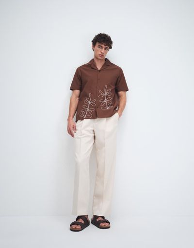 Aray Aray embroidered camp collar beach shirt in brown