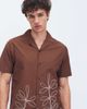 Aray Aray embroidered camp collar beach shirt in brown - 2