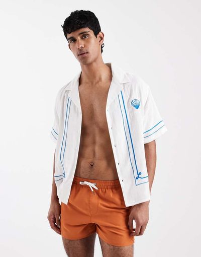 Aray Aray embroidered camp collar beach shirt in white