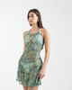 Aray Aray halterneck sheer beach mini dress in turquoise paisley print-Blue - 1