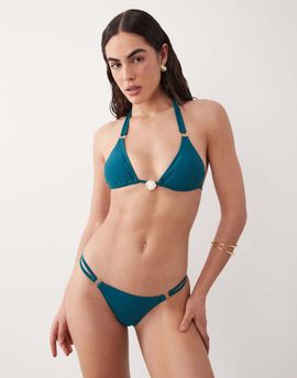 Aray Aray textured triangle bikini set with hardware detail in teal-Blue