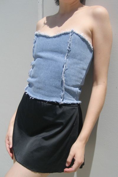 ARC ARC Vintage Reworked Denim Bustier Top in Tinted Denim, Women's at Urban Outfitters
