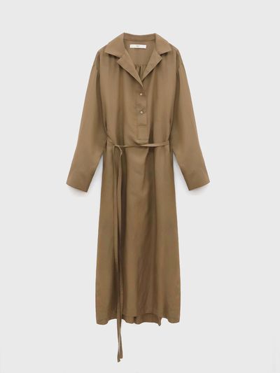 Arch The Open Collar Cotton-silk Dress _  Beige